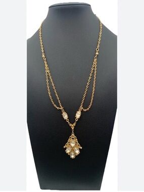 1928 Gold-Tone Pendant Necklace with Clear Crystal Accents